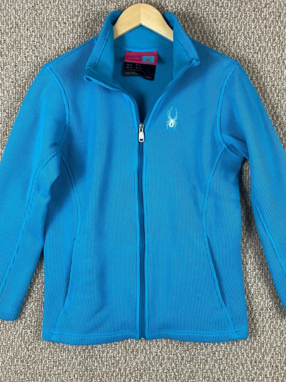 Spyder Core Sweater Jacket Youth Size XL Blue Ribbed Knit Full Zip Ski Ws